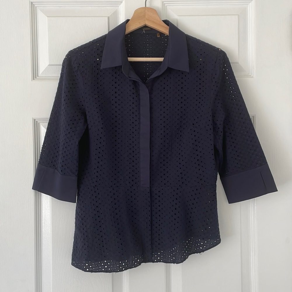 ★ Elie Tahari | Asymmetric Peplum Eyelet Blouse, M ★